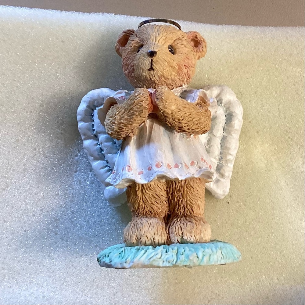 “Angie” Cherished Teddies Angel Bear Figurine in White and Tan